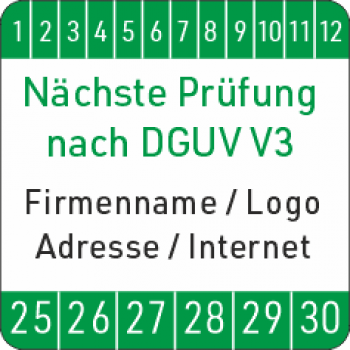 Prüfplaketten DGUV V3 mit Werbung