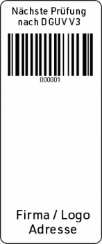 Kabelprüfplakette mit Barcode und Firma