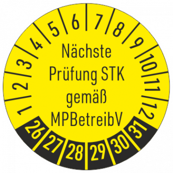 Prüfplakette Nächste Prüfung STK gemäß MPBetreibV