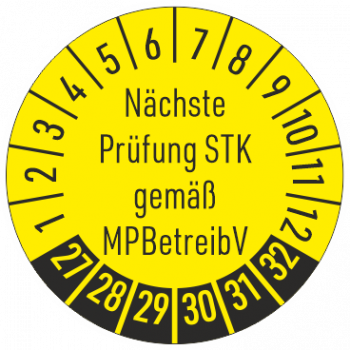 Prüfplakette Nächste Prüfung STK gemäß MPBetreibV