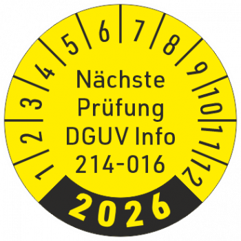 Prüfplakette DGUV Info 214-016,