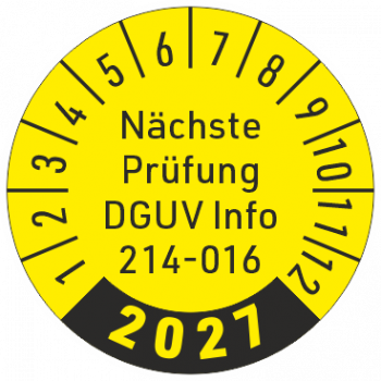 Prüfplakette DGUV Info 214-016,