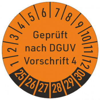 Prüfaufkleber orange geprüft nach  DGUV V4