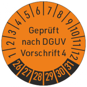 Prüfaufkleber orange geprüft nach  DGUV V4
