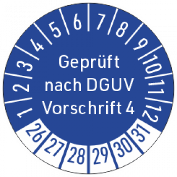 blaue Prüfplaketten geprüft nach  DGUV V4
