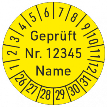 Prüfplakette mit fortlaufender Nummer und Name