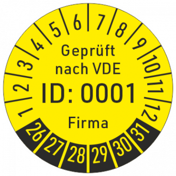 Prüfplakette mit Firma und Nummer
