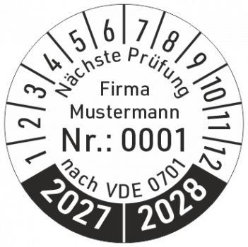 Prüfplaketten Nächste Prüfung nach VDE 0701 nummeriert