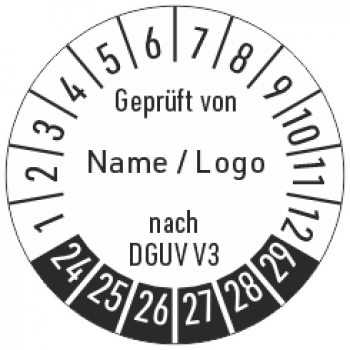 Prüfplaketten mit Logo Geprüft nach DGUV V3