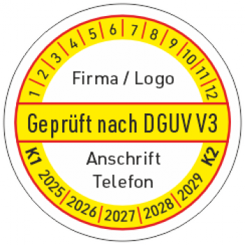 Prüfetiketten DGUV V3 mit Wunschtext