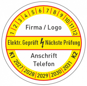 Prüfplakette mit Wunschtext Elektrisch Geprüft