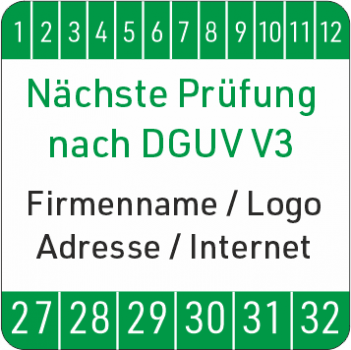 Prüfplaketten DGUV V3 mit Werbung