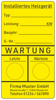 Wartungsplakette Heizung