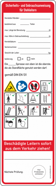 Gebrauchsanweisung Stehleitern DIN EN 131