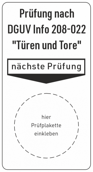 Grundplaketten DGUV Info 208-022 Türen und Tore