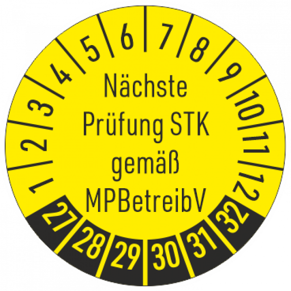 Prüfplakette Nächste Prüfung STK gemäß MPBetreibV