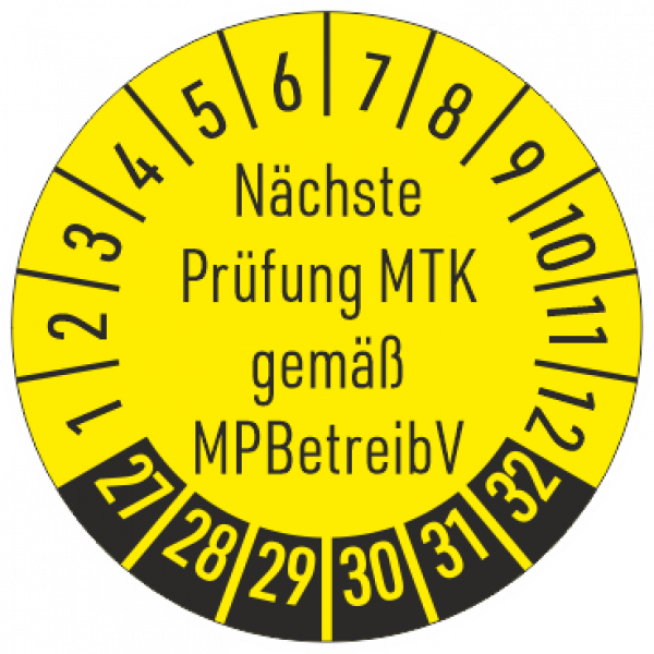 Prüfplakette Nächste Prüfung MTK nach MPBetreibV