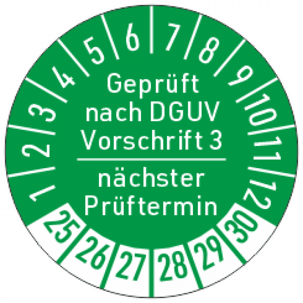 Prüfplaktte DGUV Vorschrift 3 grün