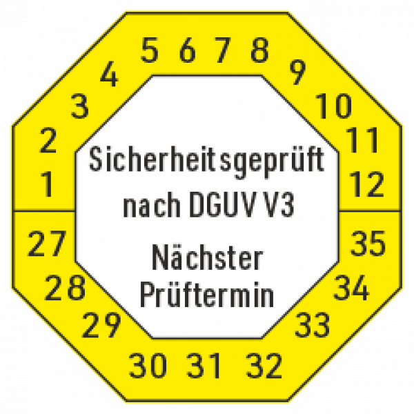 Sicherheitsplakette DGUV V3