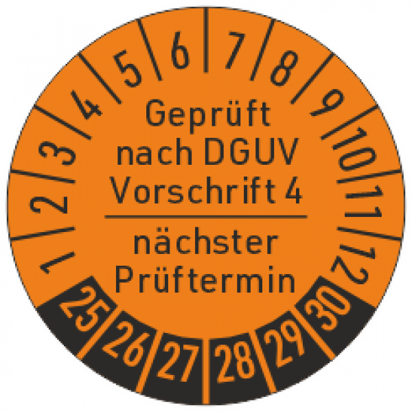 orange Prüfplaketten geprüft nach  DGUV V4