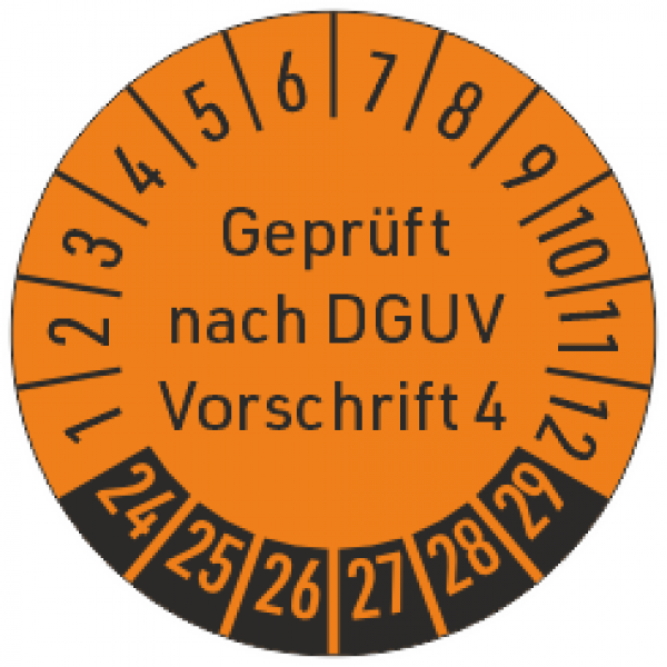 Prüfaufkleber orange geprüft nach  DGUV V4