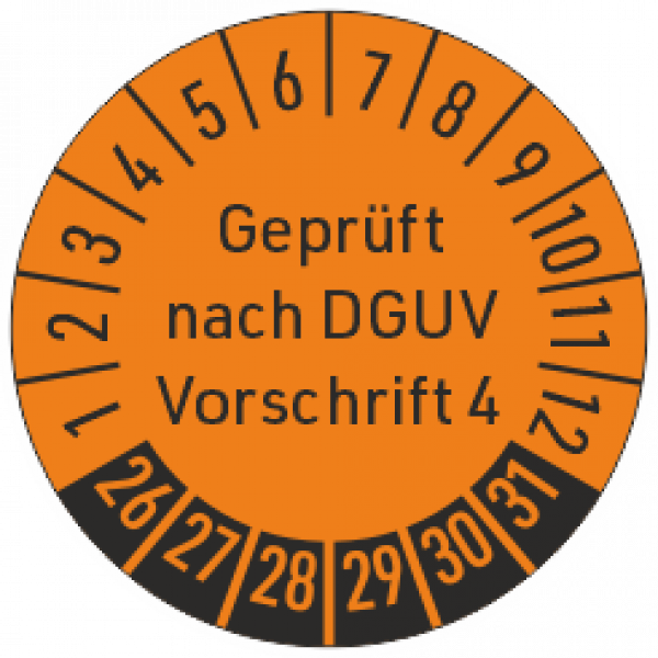 Prüfaufkleber orange geprüft nach  DGUV V4