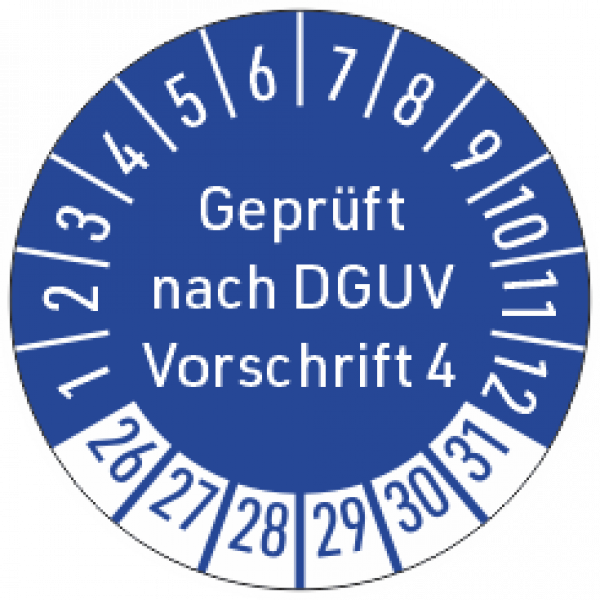 blaue Prüfplaketten geprüft nach  DGUV V4