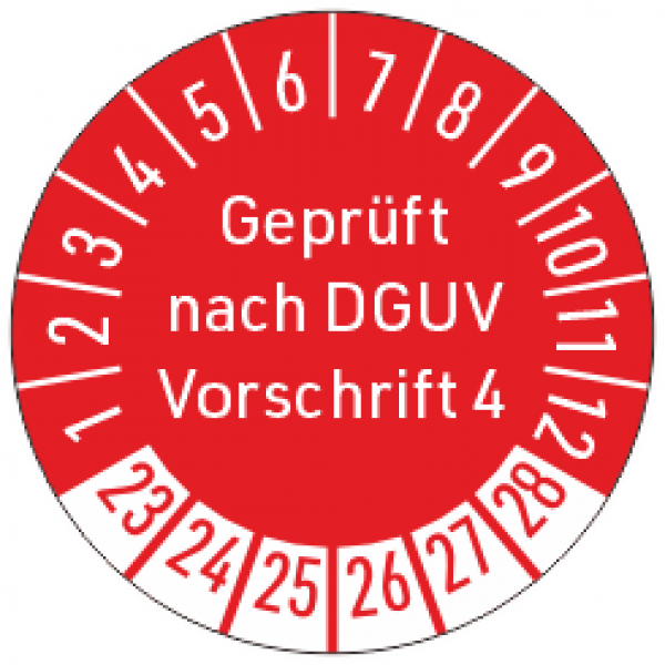 rote Prüfplaketten geprüft nach  DGUV V4