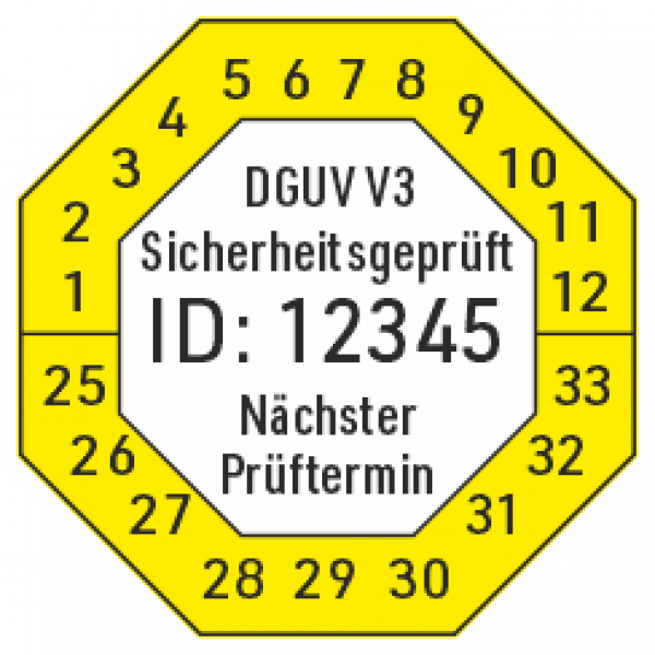 Prüfplakette DGUV V3 nummeriert
