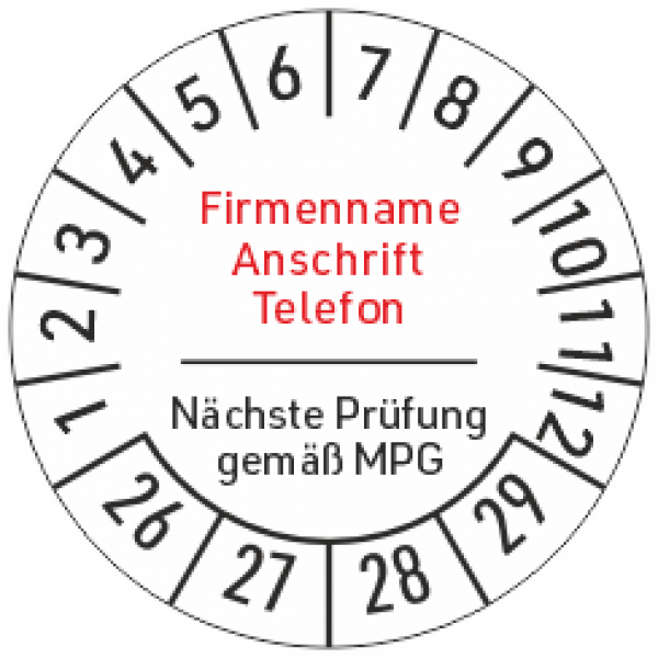 Prüfplakette Nächste Prüfung gemäß MPG