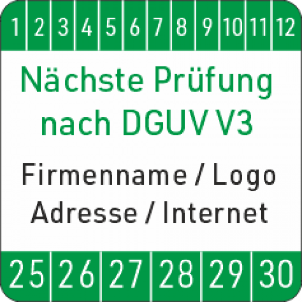 Prüfplaketten DGUV V3 mit Werbung